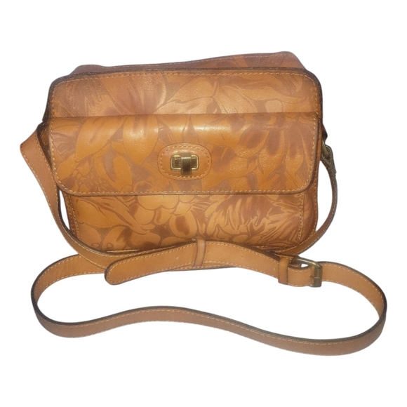 Patricia Nash Vintage Maxela Twist Lock Laser Floral Tan Leather Crossbody Bag - Picture 10 of 10
